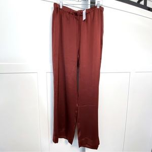 Banana Republic Wide Leg Satin Flowy Pants Drawstring M Dark Rust Red NWT
